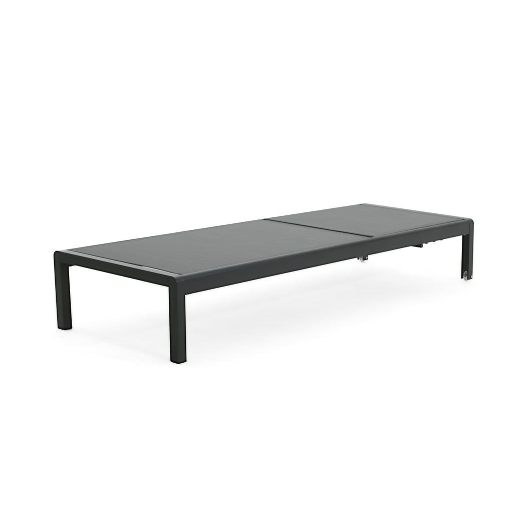 Outdoor Chaise Lounge Mesh Aluminum Black Gray Set of 2 Adjustable 77.5x25 In