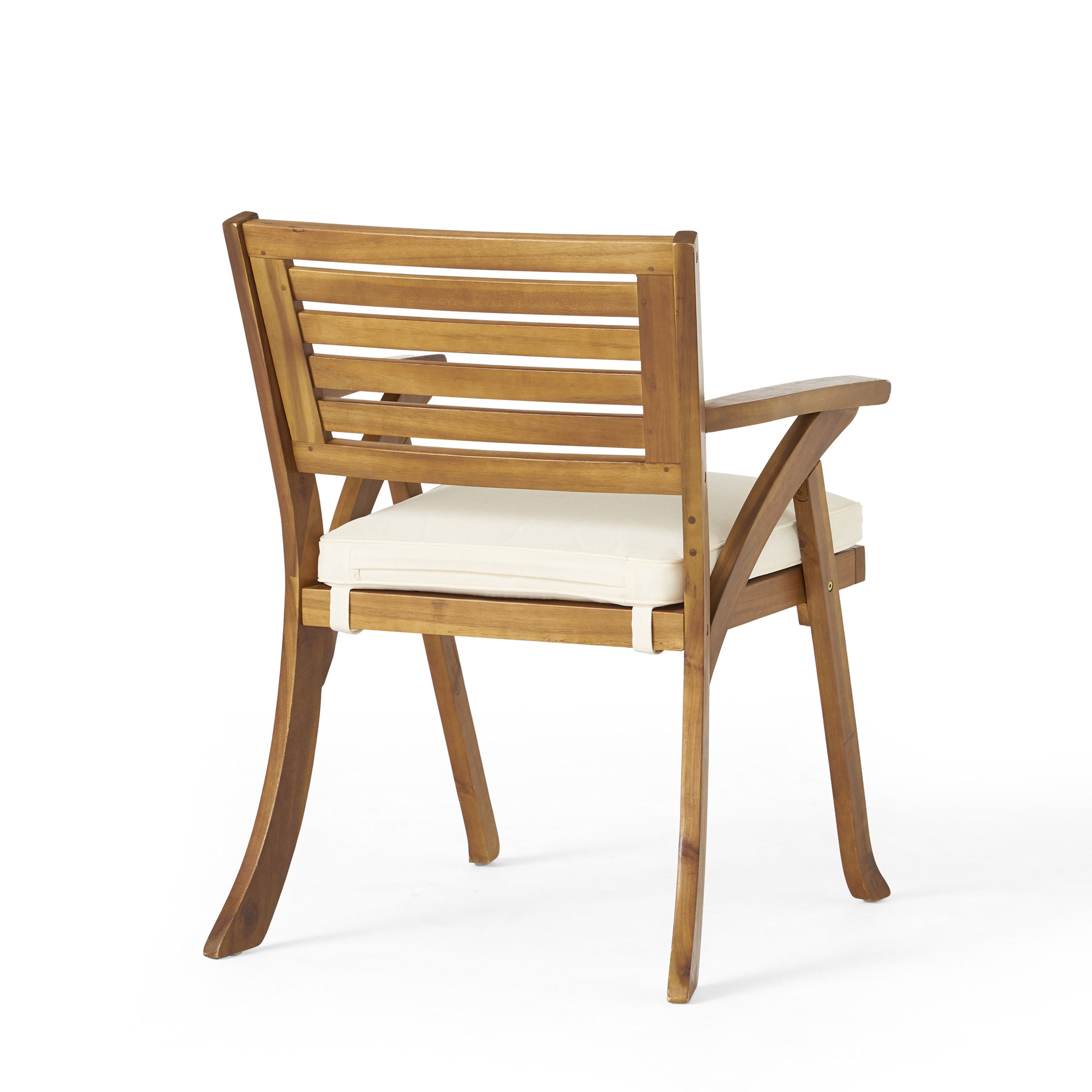Outdoor Dining Chair Acacia Wood Teak Cream Cushion Set 2 27.5