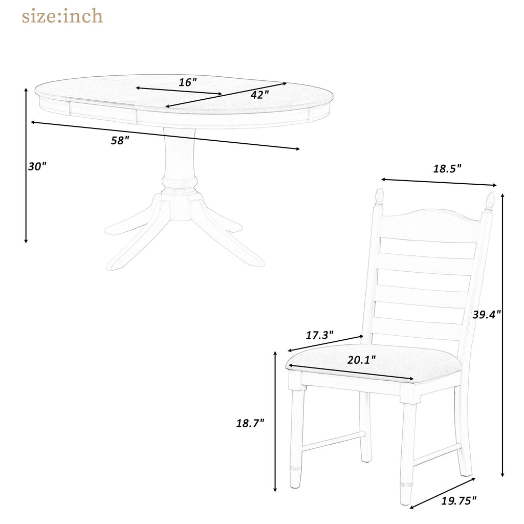 5-Piece Retro Functional Dining Table Set Wood Round Extendable Dining Table