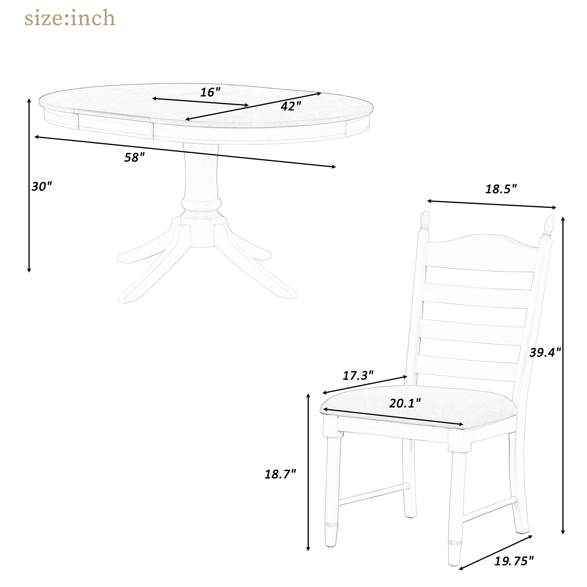 5-Piece Retro Functional Dining Table Set Wood Round Extendable Dining Table