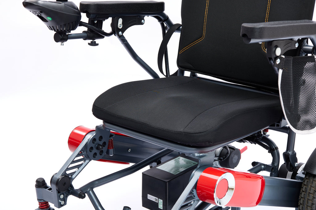 Wheelchair Electric Foldable Aluminum 40 Mile Dual Battery Black Red 42 In
