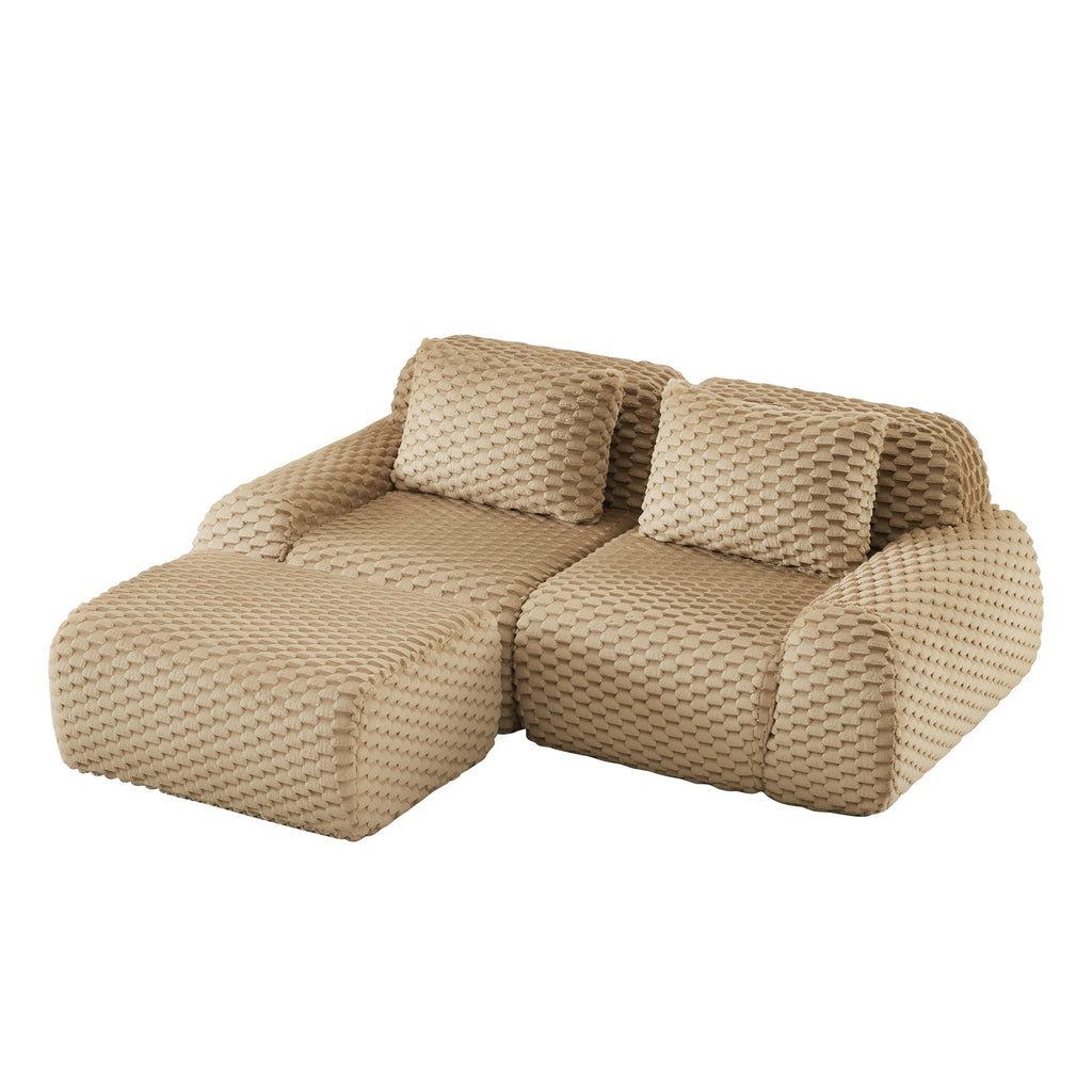 Sectional Sofa L-Shape Modular Flannelette Light Camel 2 Seat 82 In