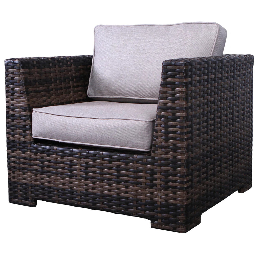 Outdoor Patio Set HDPE Wicker Brown 5 Piece 4 Armchairs Ottoman Cushions
