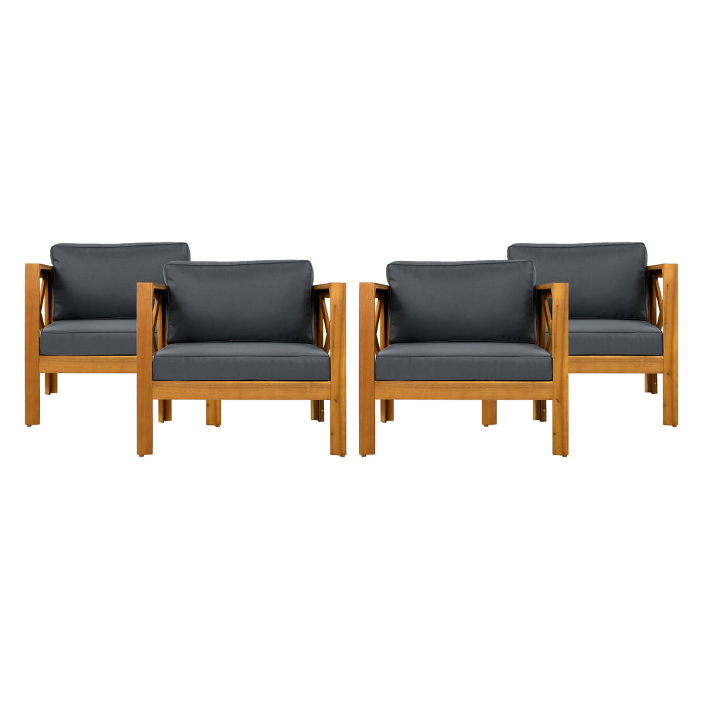 Outdoor Conversation Set Acacia Wood Teak Dark Gray Cushion 3 Piece