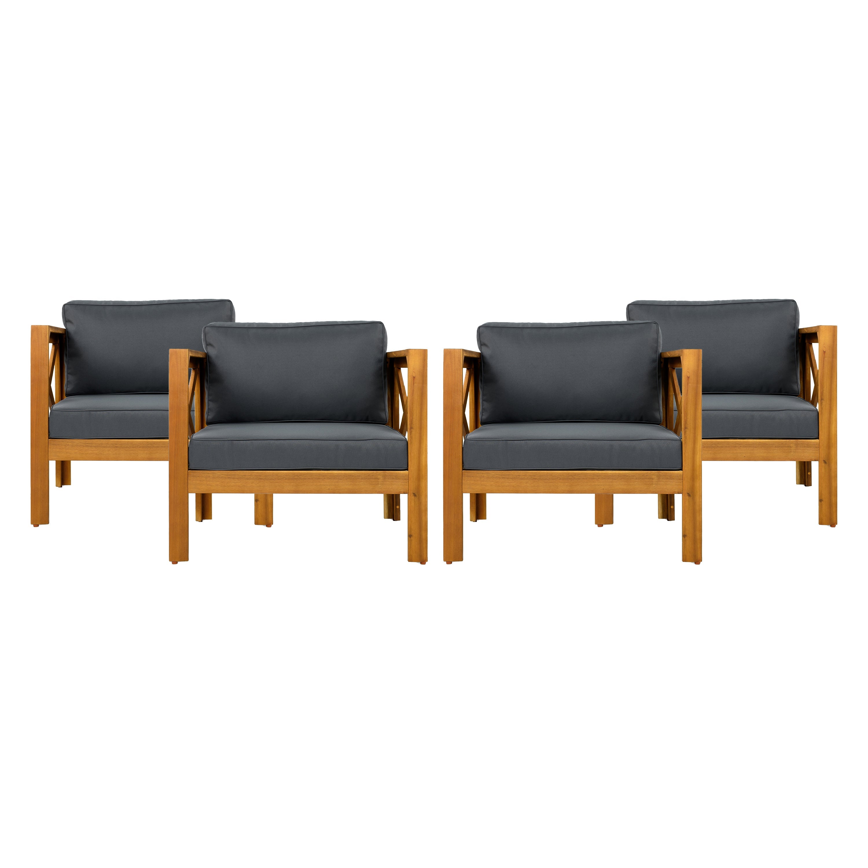 Outdoor Conversation Set Acacia Wood Teak Dark Gray Cushion 3 Piece