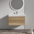 36'  Rough Oak+Rough Oak Bathroom Vanity with White Engineered Quartz Sink an...