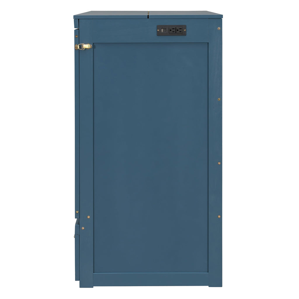 Queen Size Murphy Bed Wall Bed with Drawer and Sockets and USB Ports, Navy Blue