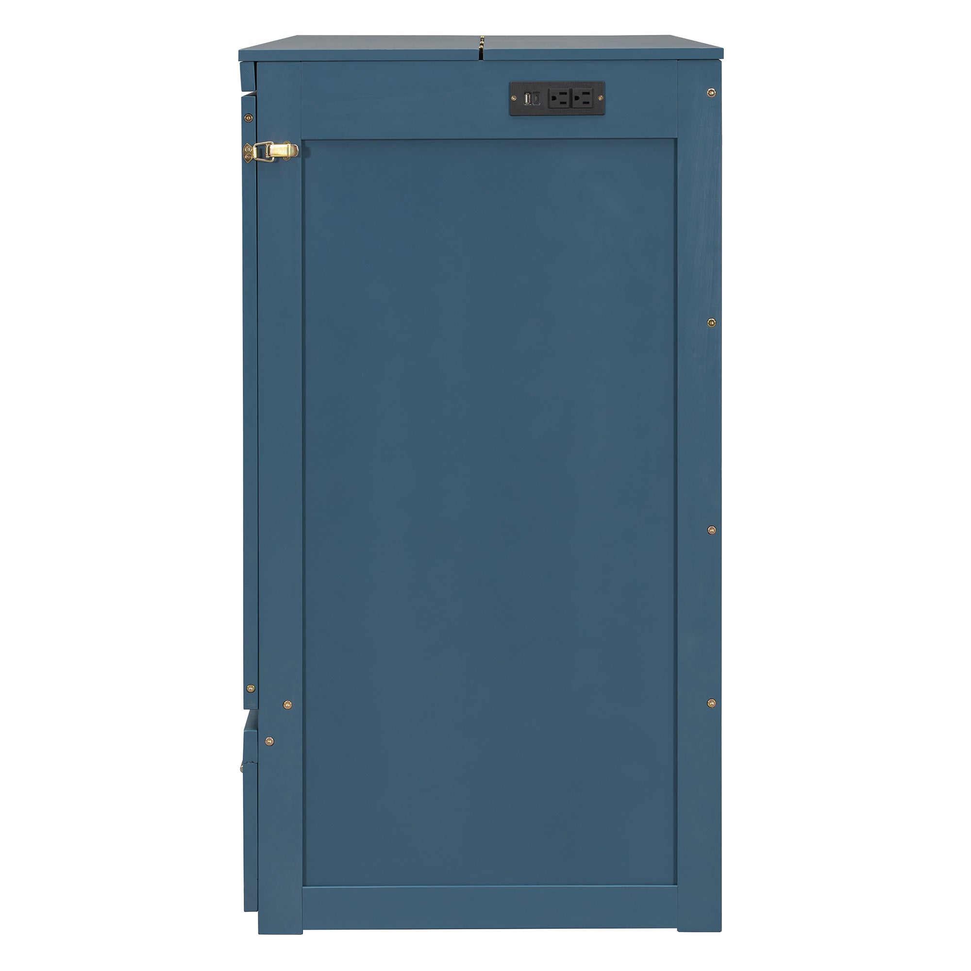 Queen Size Murphy Bed Wall Bed with Drawer and Sockets and USB Ports, Navy Blue