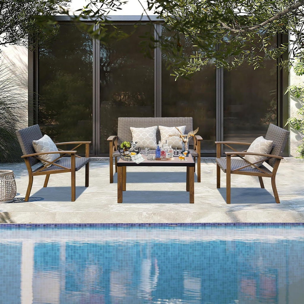 4 Piece Outdoor Conversation Set Aluminum Sofa 2 Chairs Table