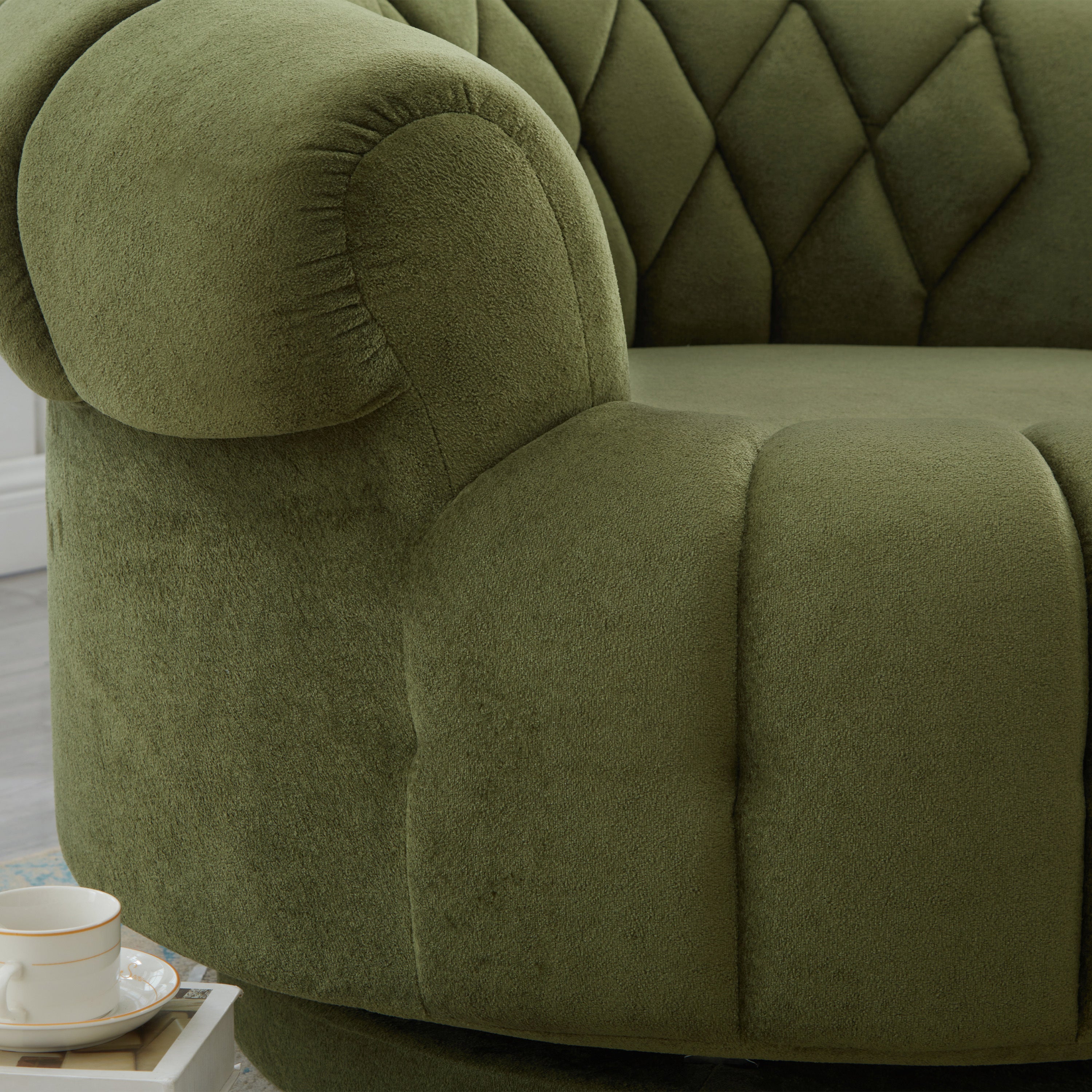 Swivel Accent Chair 360 Degree Chenille Green Oversized Round 45.9x42.7 In