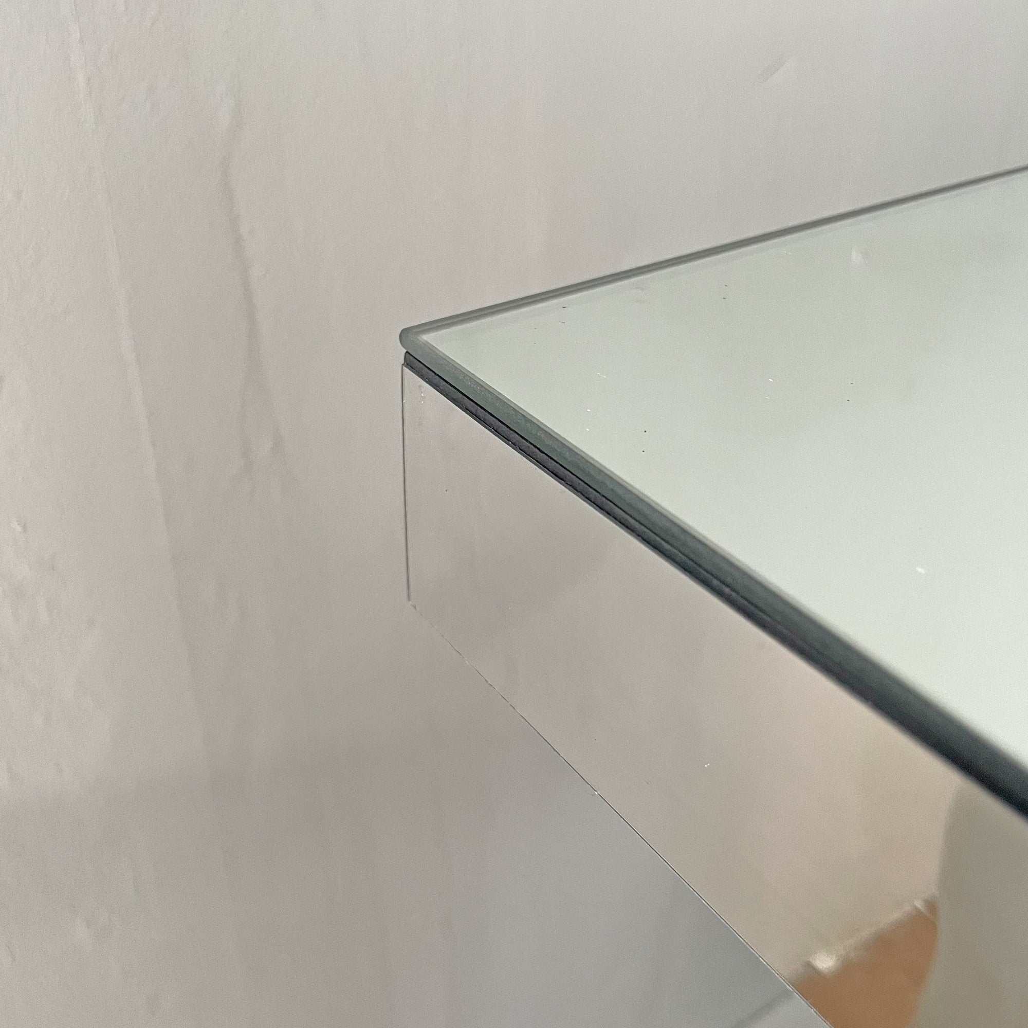 Modern Mirror Side Table, Glass, Double C-Shaped Base, Hall Table, Silver