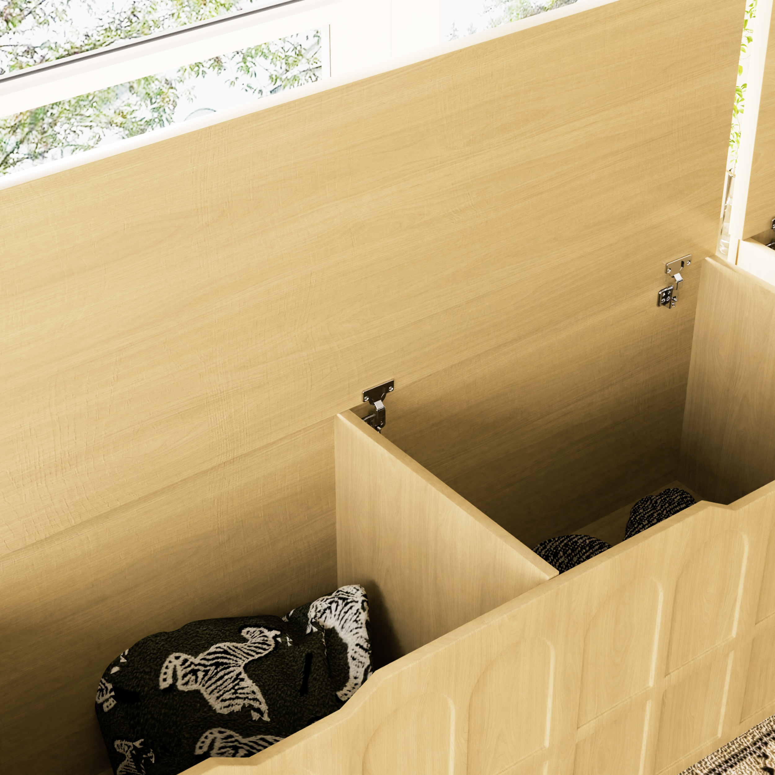 Storage Bench L-Shape 3 Piece MDF Natural Padded Seat 63x63x19 In 360 LB