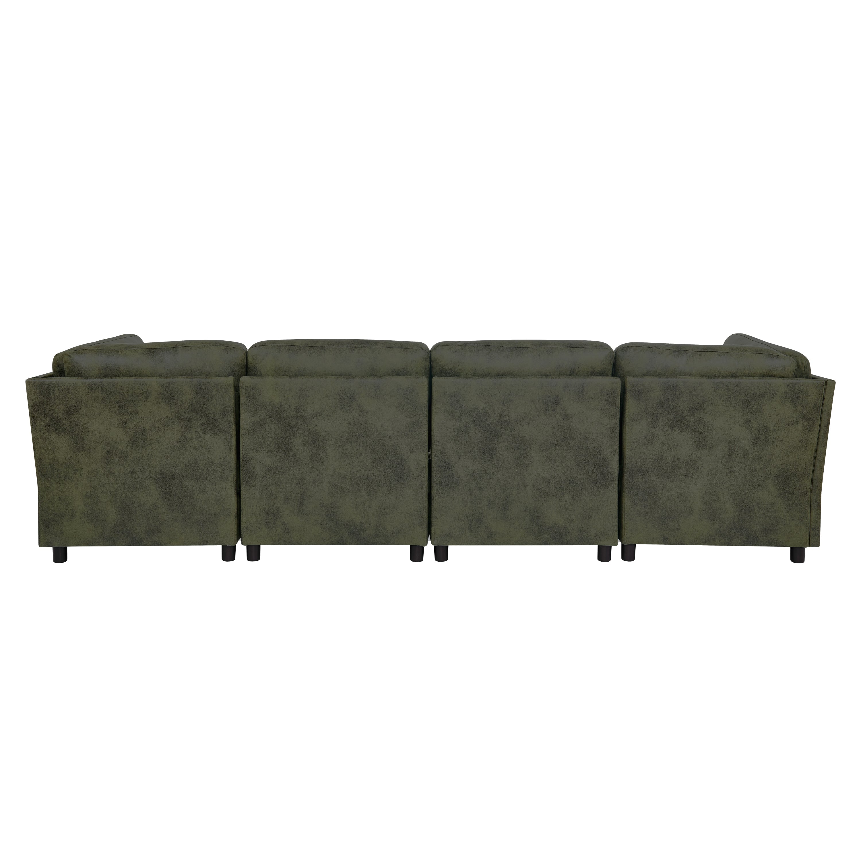 Sectional Sofa Modular Faux Leather Olive 6 Seat 124 In