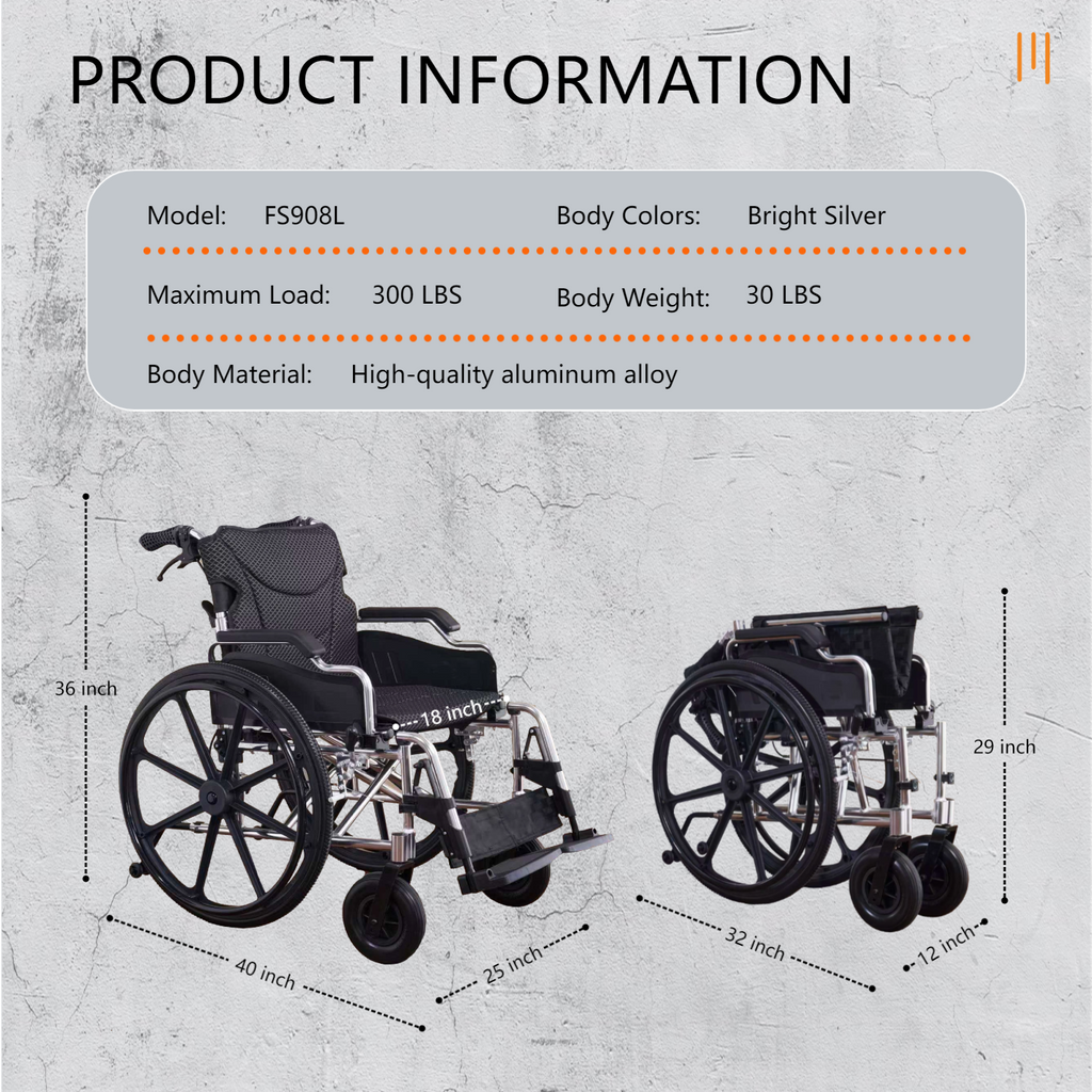 Wheelchair Manual Transport Folding Aluminum 18 In Seat 24 In Wheels Black