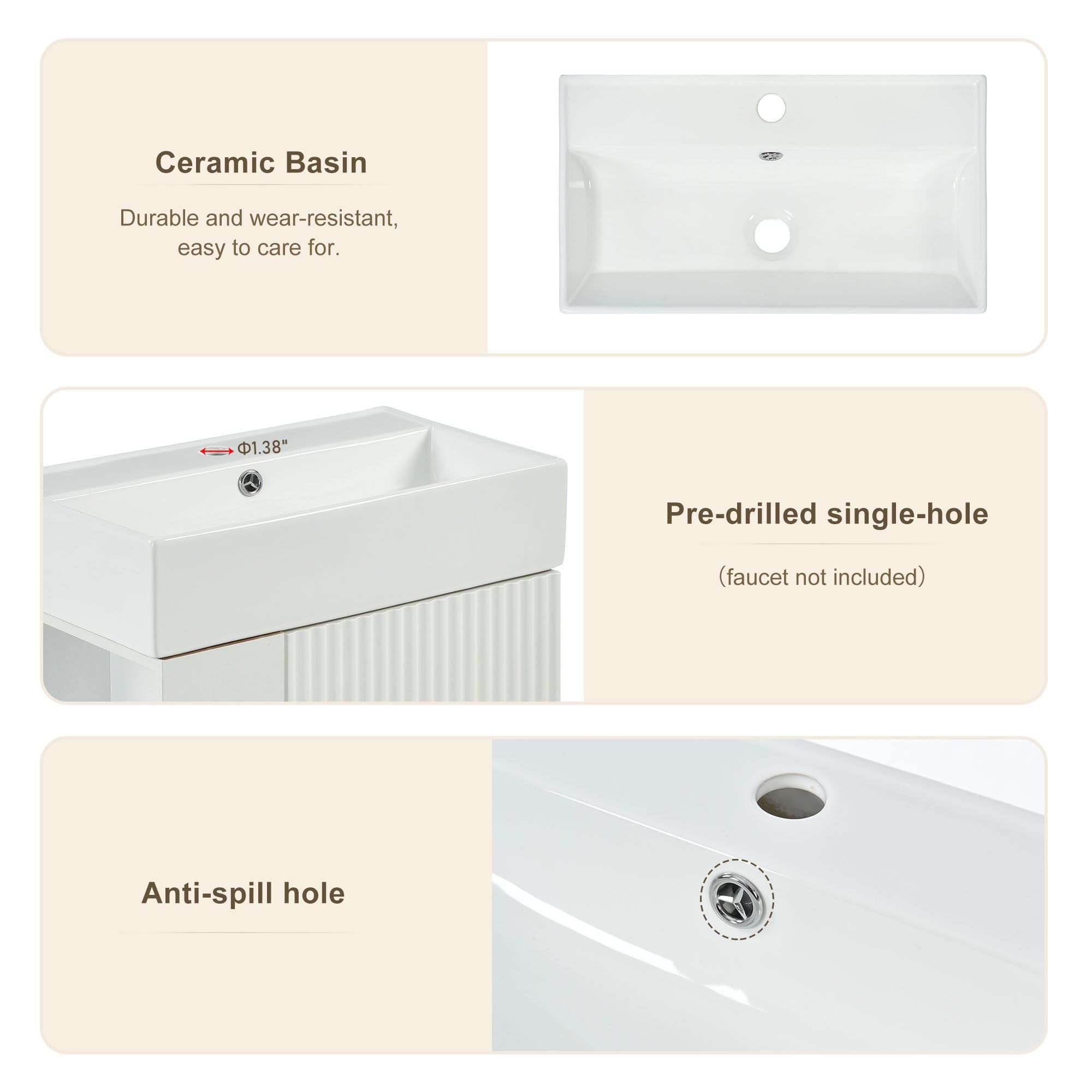 Amelia 21.6' Bathroom Vanity with Storage Cabinet, Single Ceramic Sink and Le...