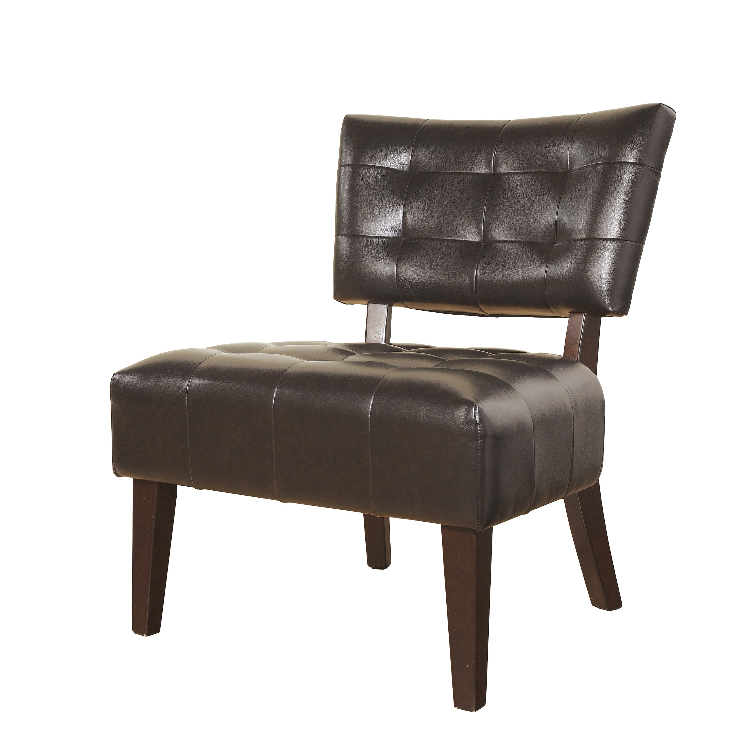 Accent Chair Tufted PU Leather Brown Oversized Hardwood Frame 27x31x34 In