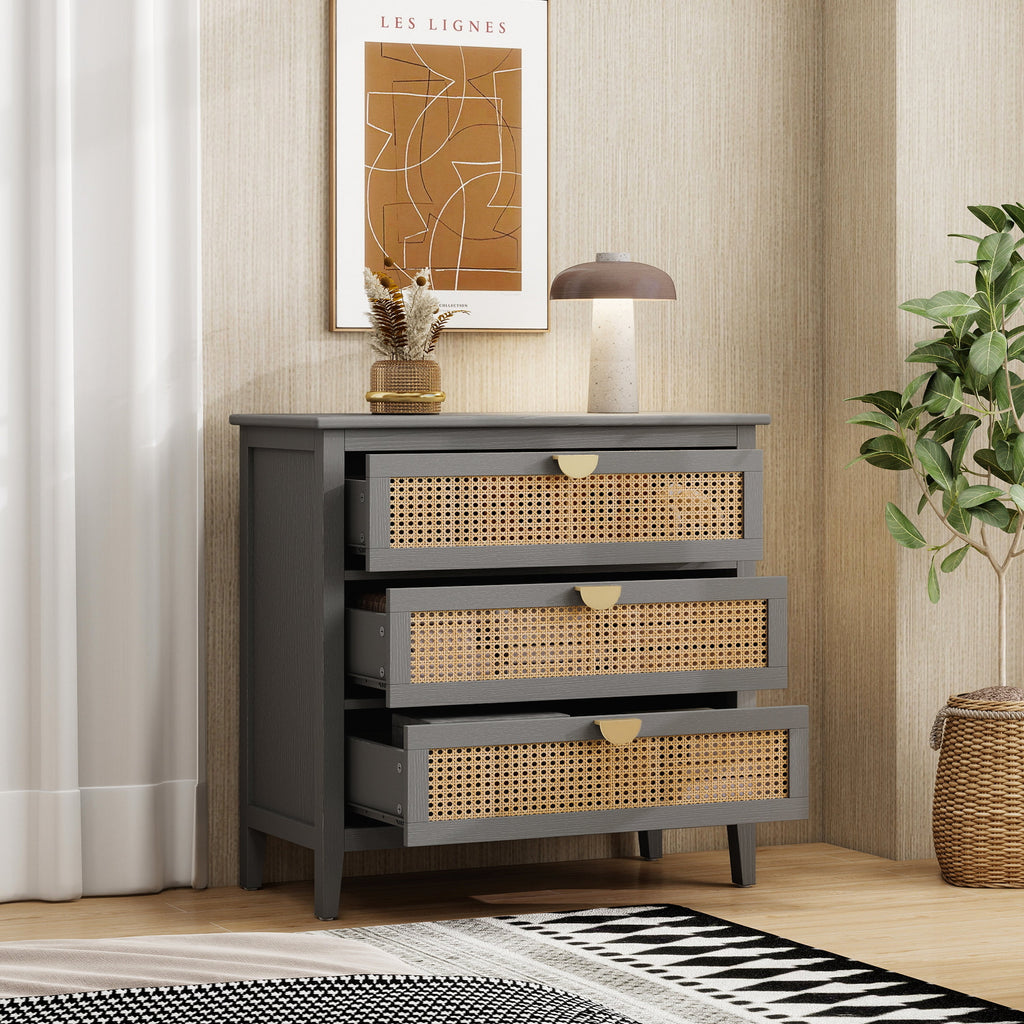 3-Drawer Cabinet - Natural Rattan - Suitable for Bedroom, Living Room, or Study