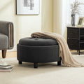 29.33' Round Upholstered Ottoman with Reversible Lid, Fleece Fabric, Gray
