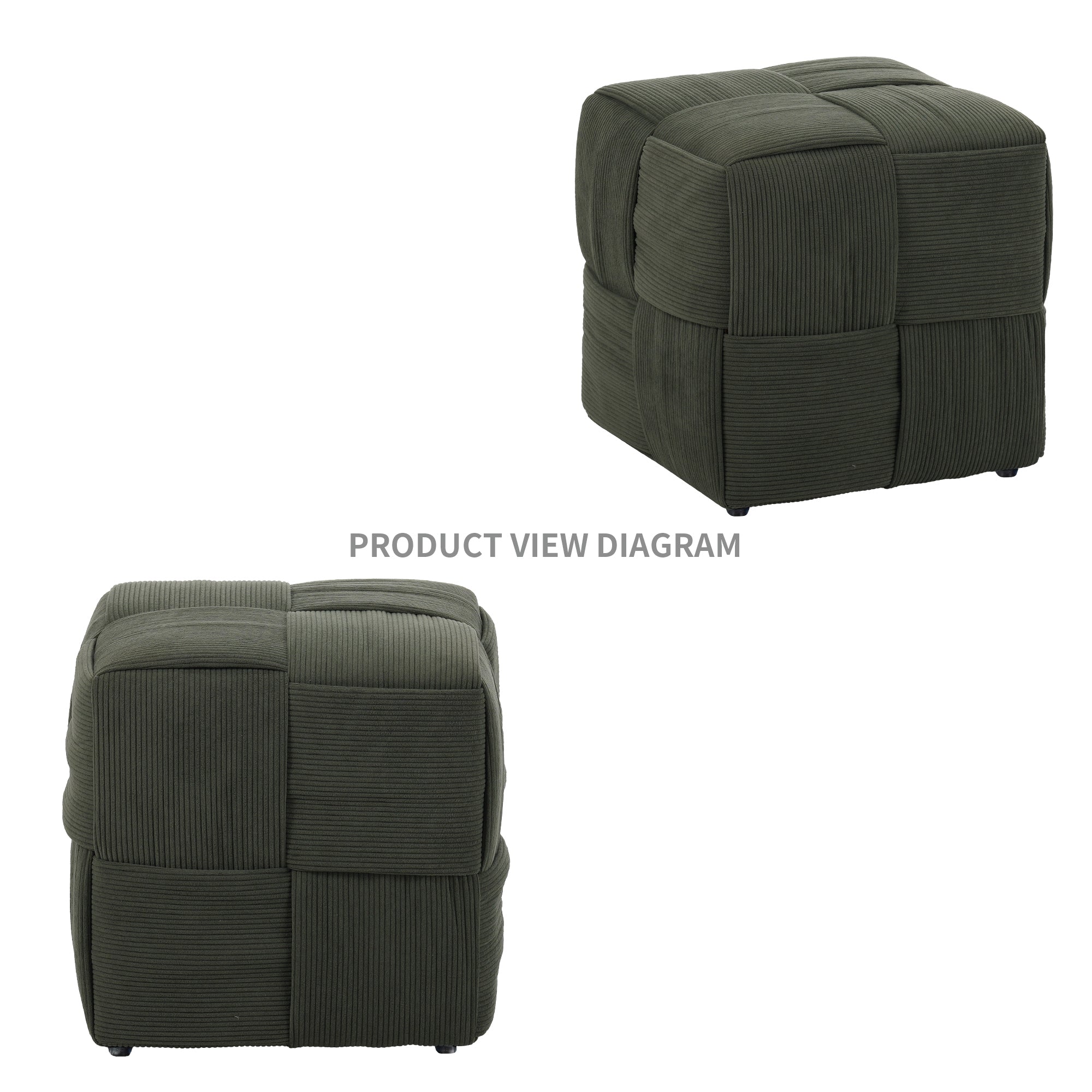 Green Square Ottoman Foot Rest with Corduroy Woven Design Soft Cushioning for