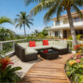 7 Piece Outdoor Sectional Set PE Rattan Beige Cushion