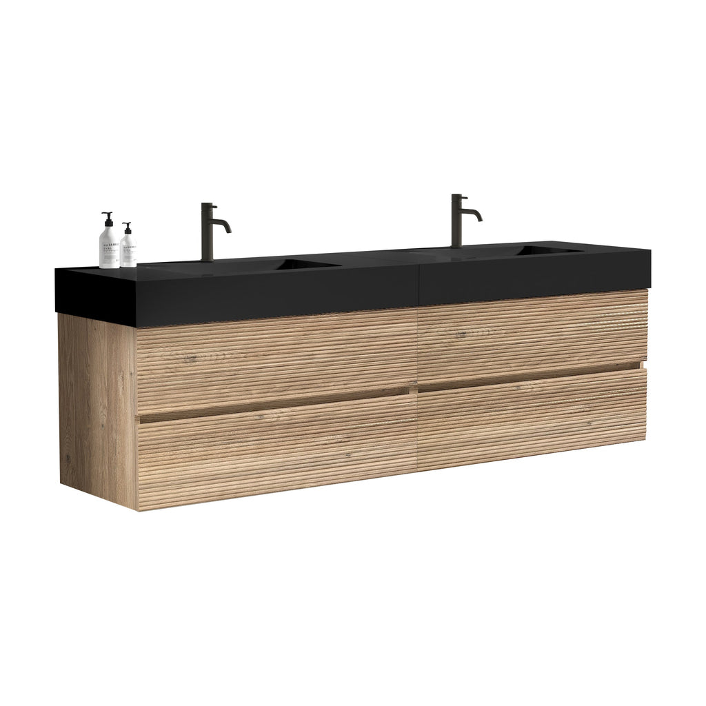 72''(36Inch*2) Bathroom Vanity with Matt Black Engineered Quartz Sink and Rou...