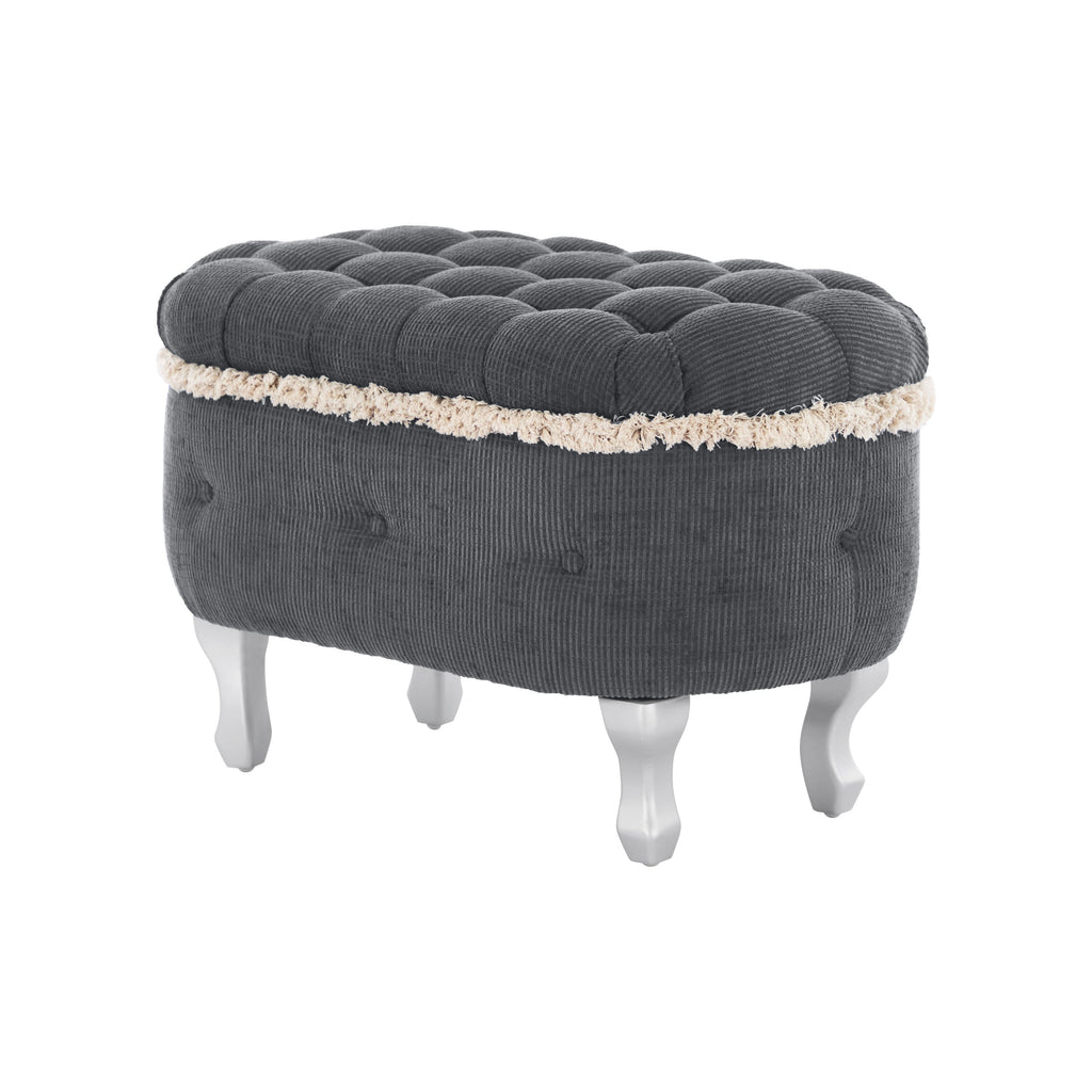 Storage Bench Tufted Gray Fabric Tassel Trim Flip Top 29.5x17.8x19 In