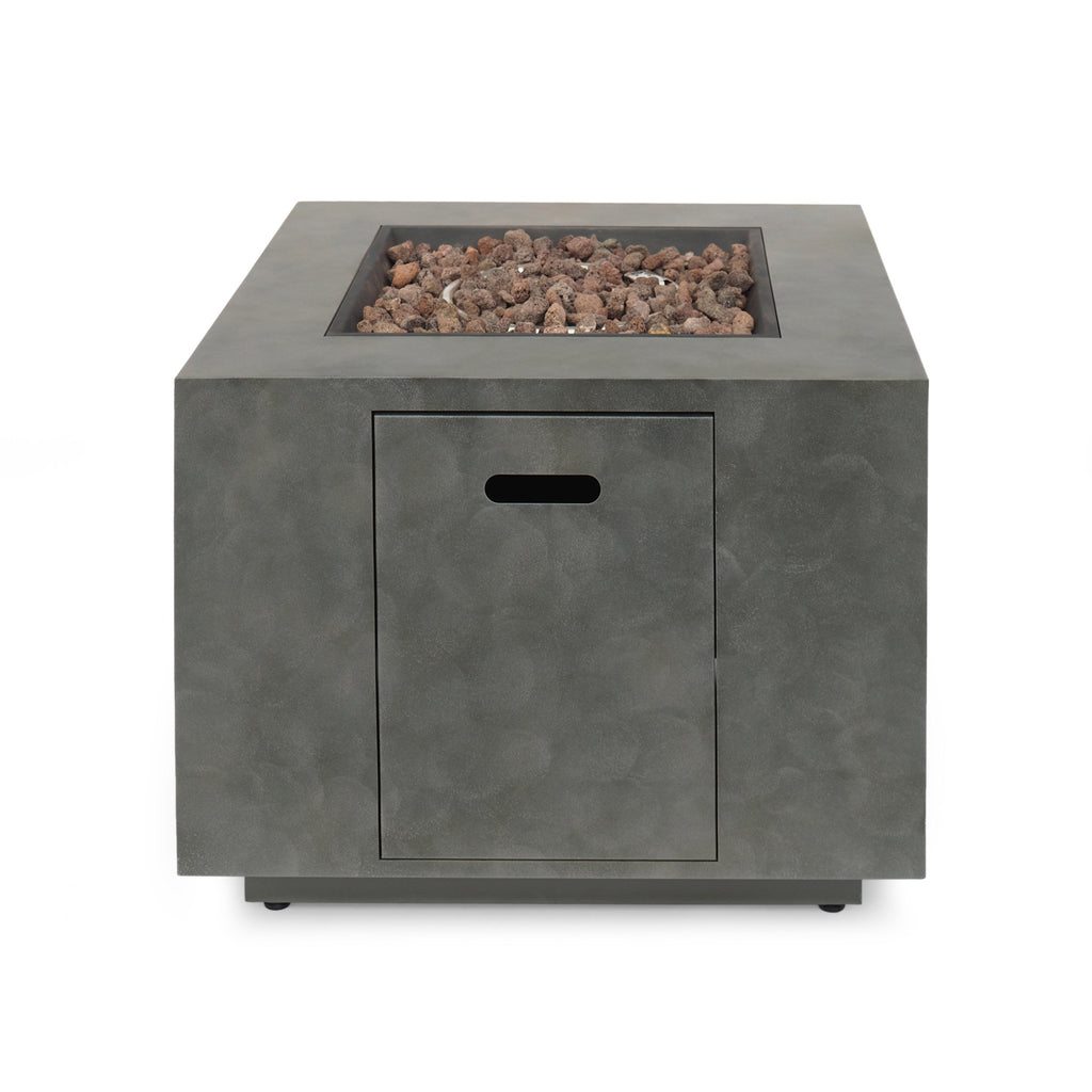 Modern Iron Square Fire Pit 50000 BTU, Stone Gray, 31x31x24