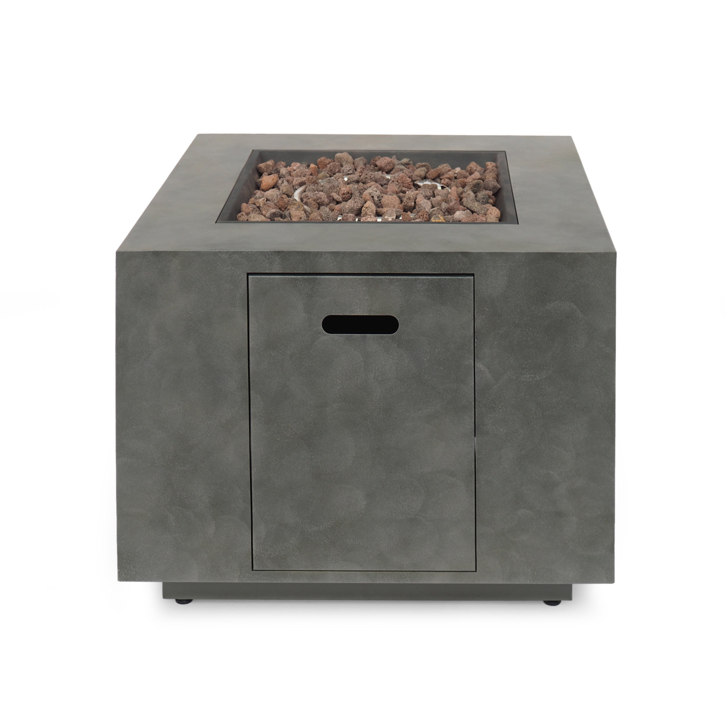 Modern Iron Square Fire Pit 50000 BTU, Stone Gray, 31x31x24