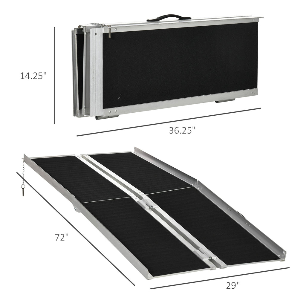 Wheelchair Ramp Aluminum 6 Ft Folding Non-Slip Side Rails 594 LB Portable