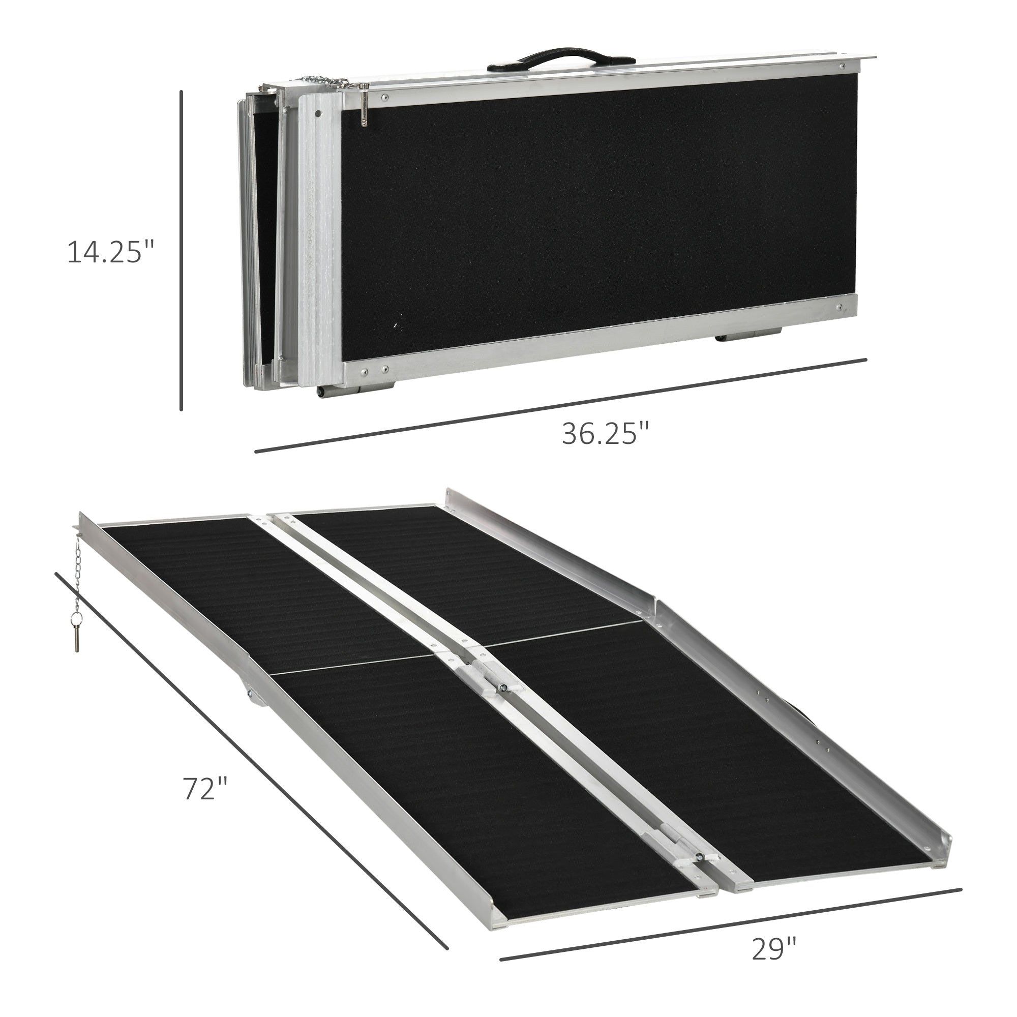 Wheelchair Ramp Aluminum 6 Ft Folding Non-Slip Side Rails 594 LB Portable