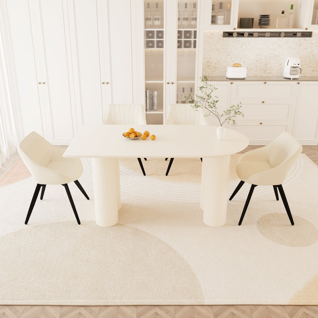 63' medieval modern cream style MDF dining table and beige PU dining chair set,