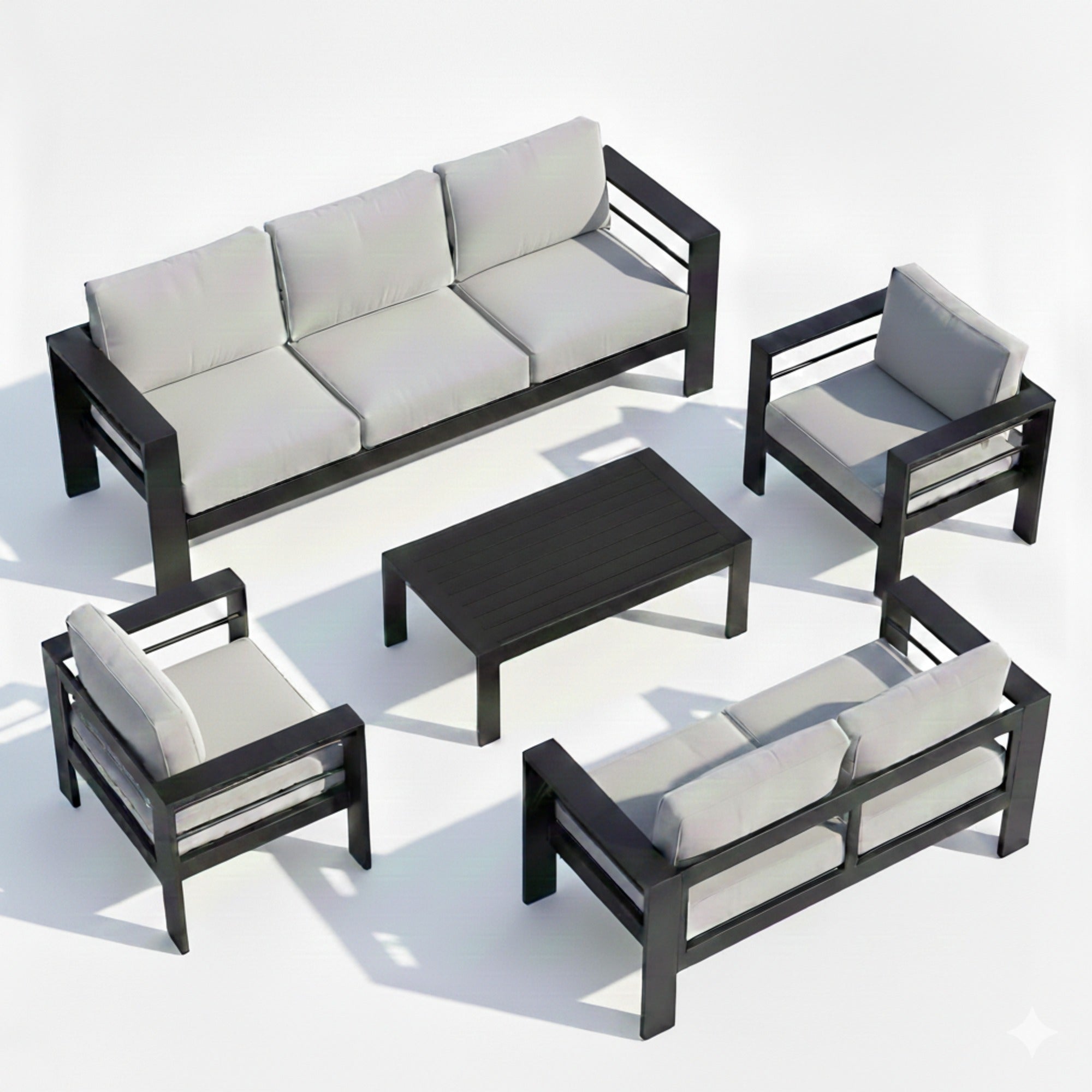 Outdoor Patio Set Aluminum Black Light Gray Olefin 5 Piece Seats 7
