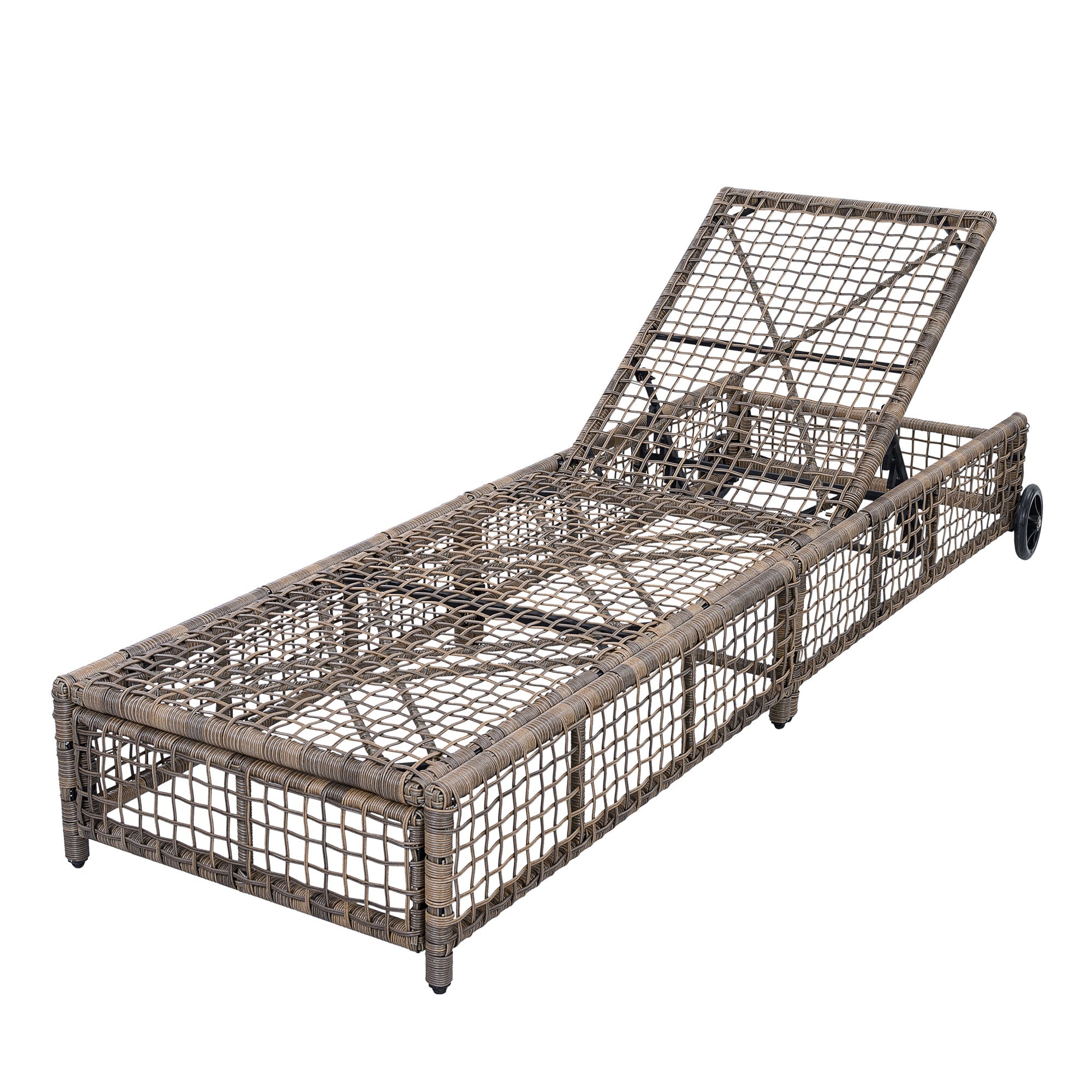 Outdoor Lounge Chair with 5-Position Backrest, Rattan Chaise Lounge in Beige