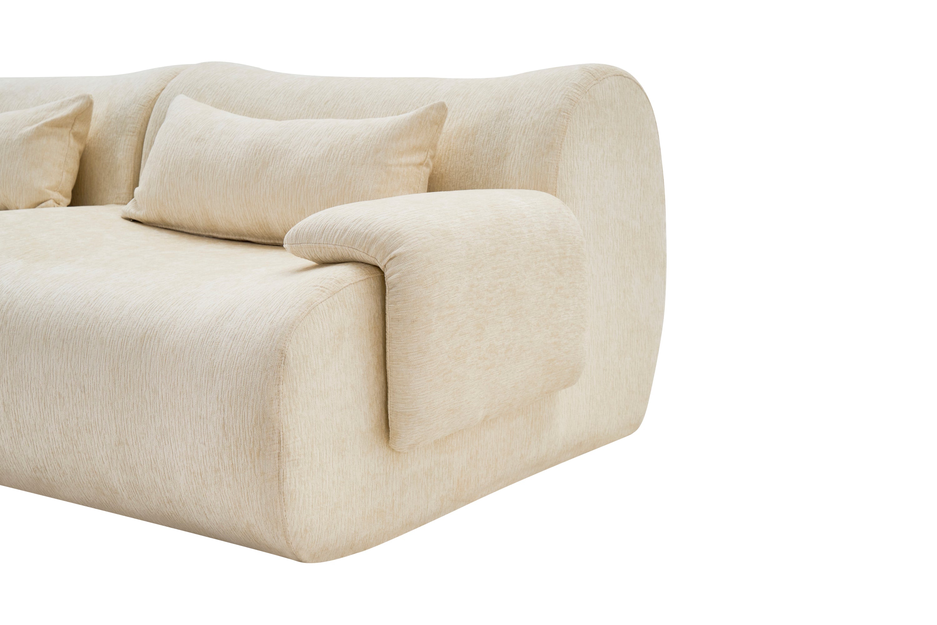 Sofa Curved White 3 Seat Anti-Slip 118 In No Assembly High-Density Foam
