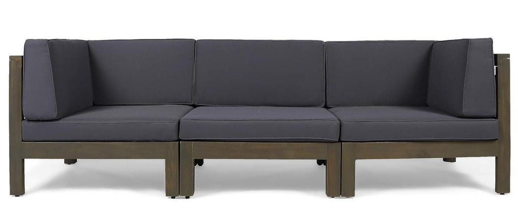 Outdoor Sectional Sofa Set Acacia Wood 3 Piece Dark Gray