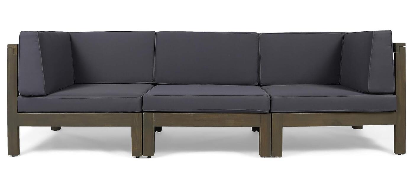 Outdoor Sectional Sofa Set Acacia Wood 3 Piece Dark Gray