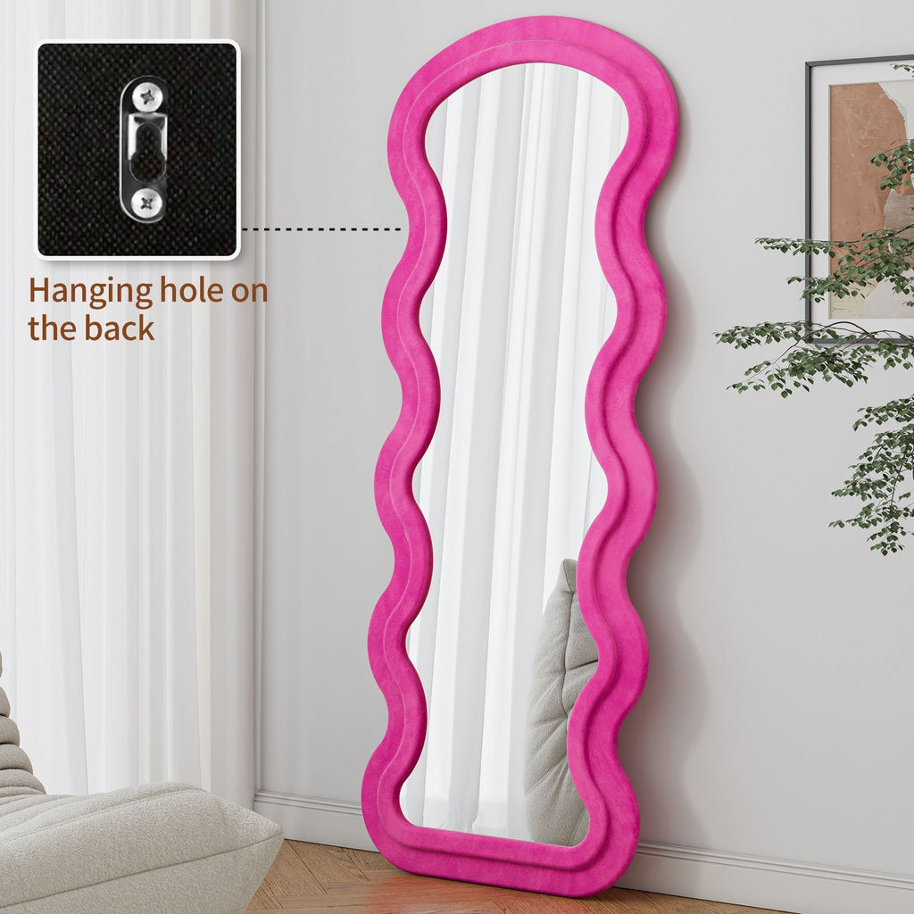 Floor Mirror Full Length Wave Flannel Frame Rose 63x24 In Lean or Hang