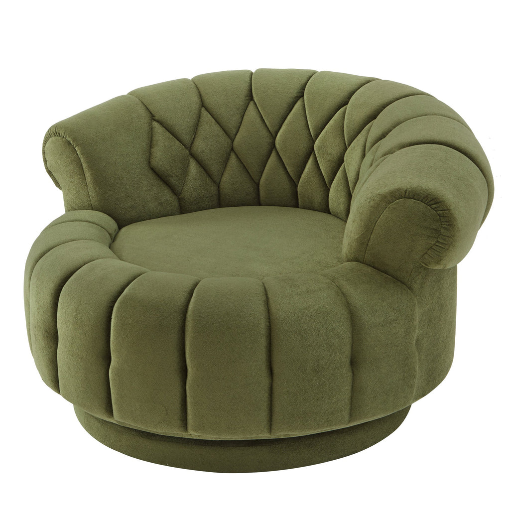 Swivel Accent Chair 360 Degree Chenille Green Oversized Round 45.9x42.7 In