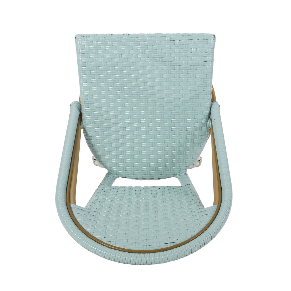 29.5 Inch Outdoor PE Rattan Aluminum French Barstools, Set of 2, Light Teal