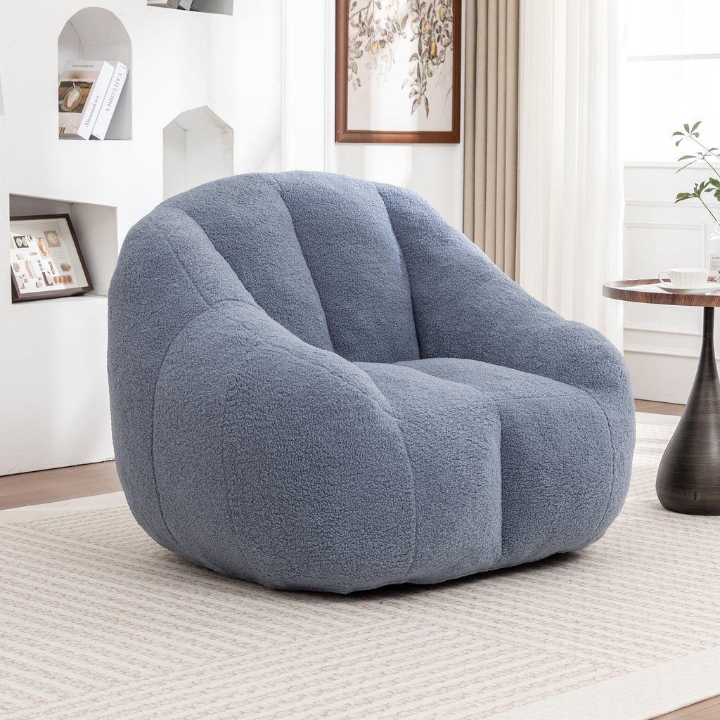 Bean Bag Chair Plush Faux Fur Light Blue Memory Foam Ergonomic Armrests 37.4 In