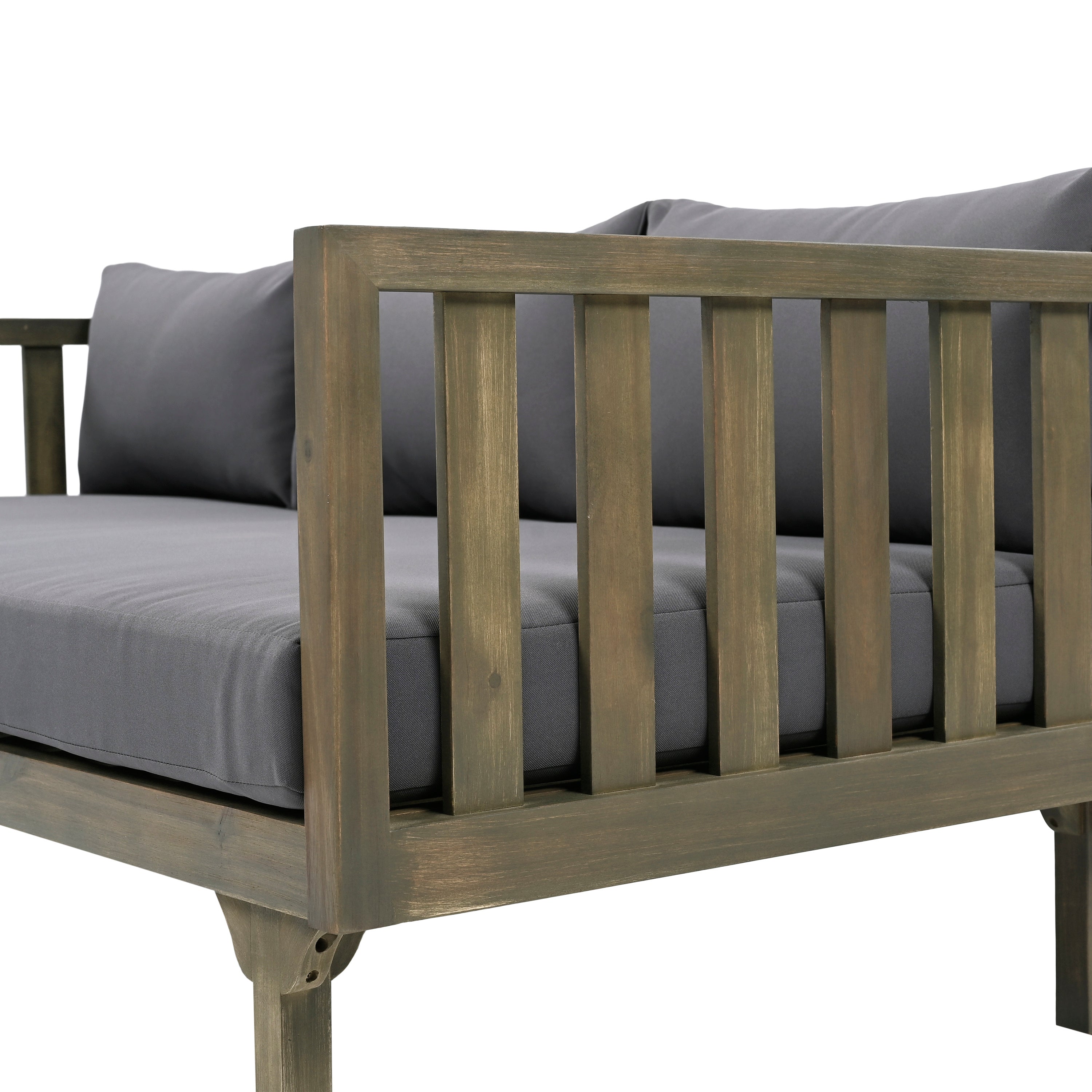Outdoor Daybed Set Acacia Wood Gray 3 Seater Chaise