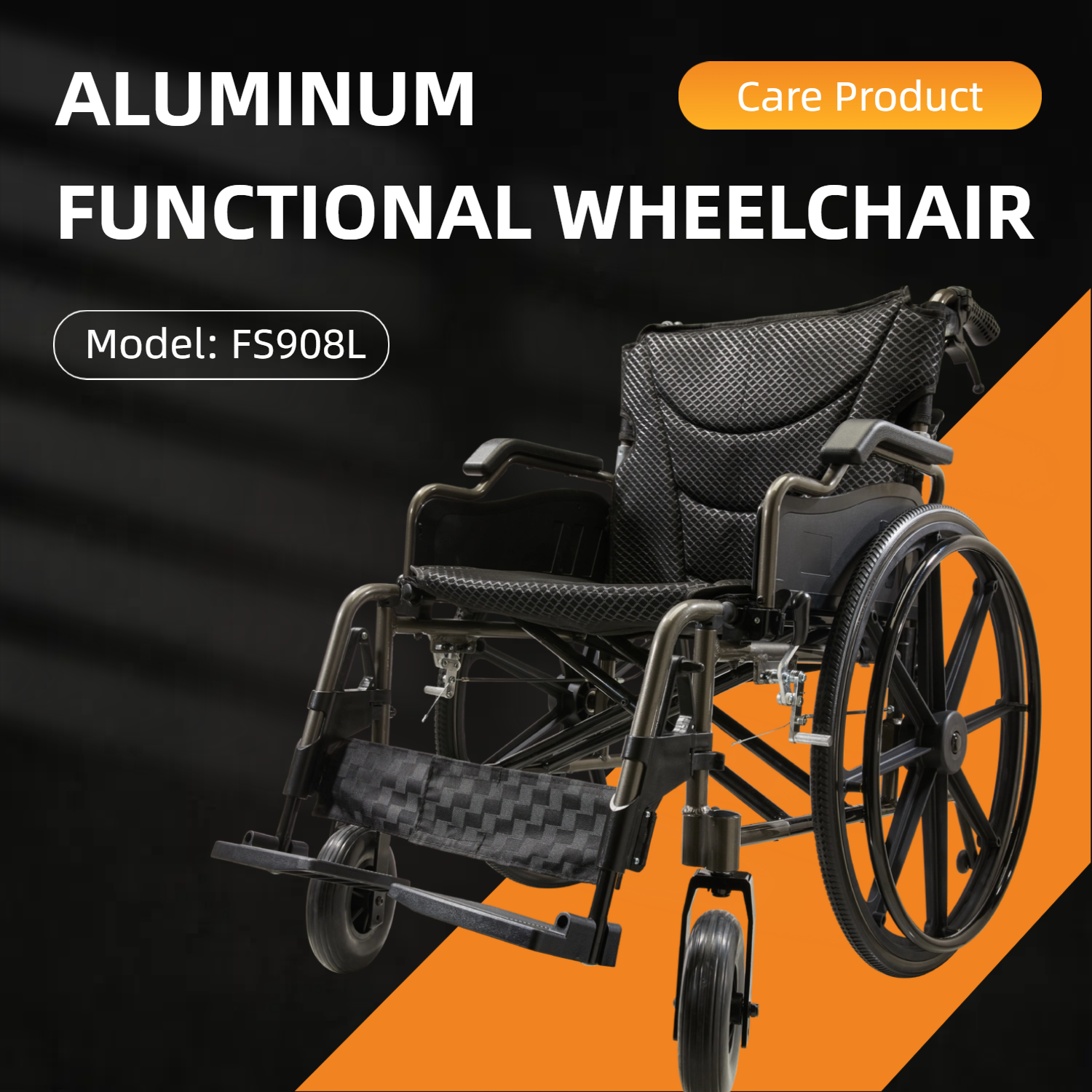 Wheelchair Manual Transport Folding Aluminum 20 In Seat 275 LB Black Gray
