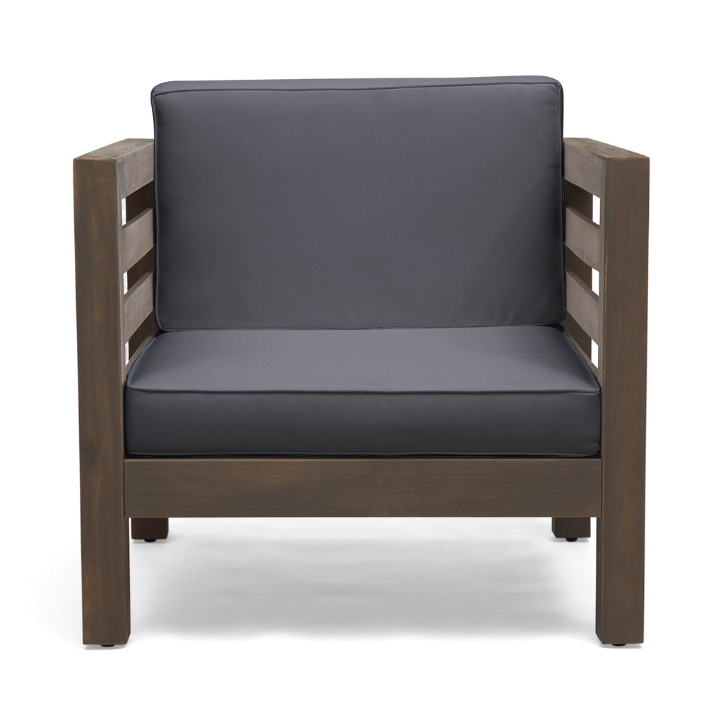 Outdoor Club Chair, Acacia Wood Patio Chair with Fabric Cushion, Backyard, Grey