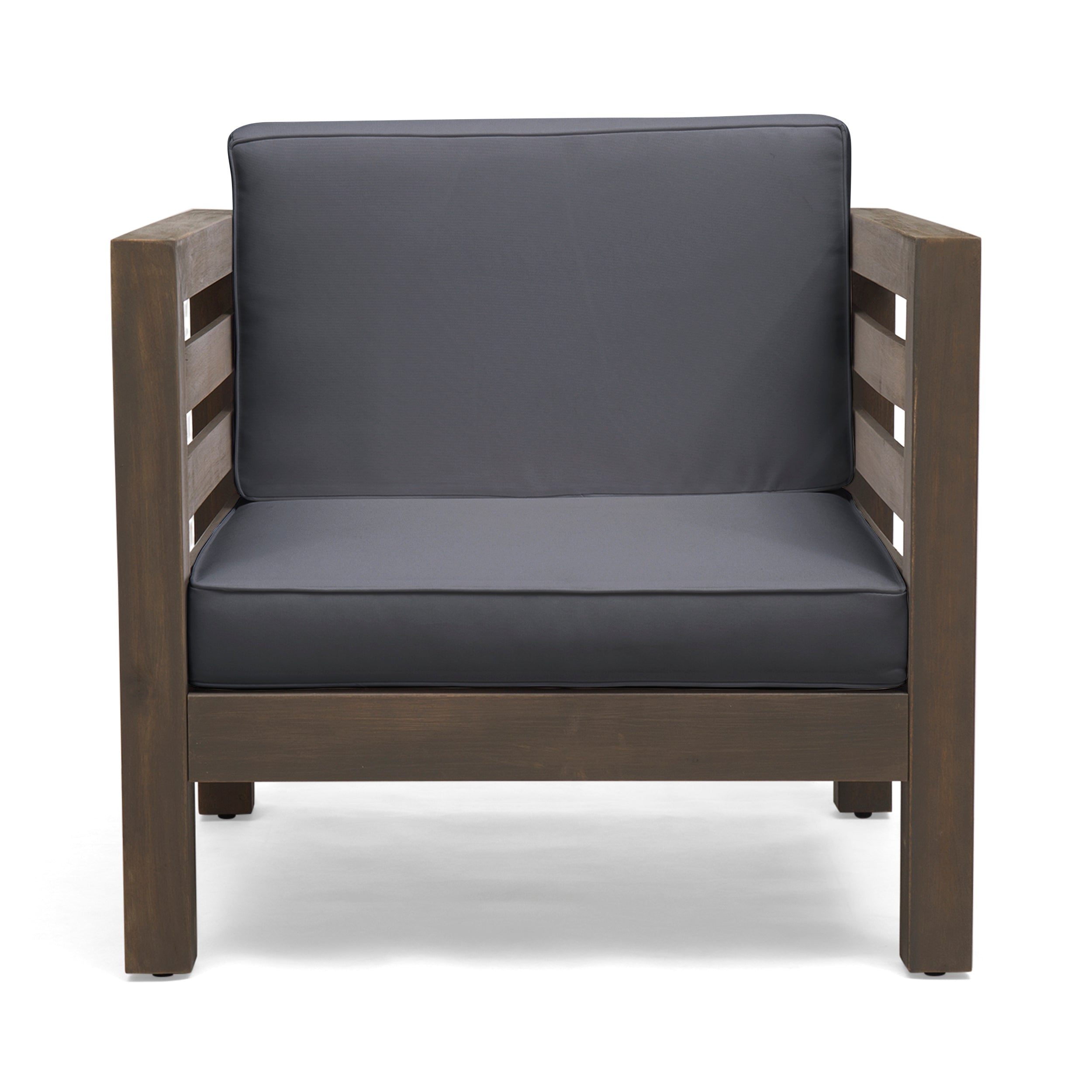 Outdoor Club Chair, Acacia Wood Patio Chair with Fabric Cushion, Backyard, Grey