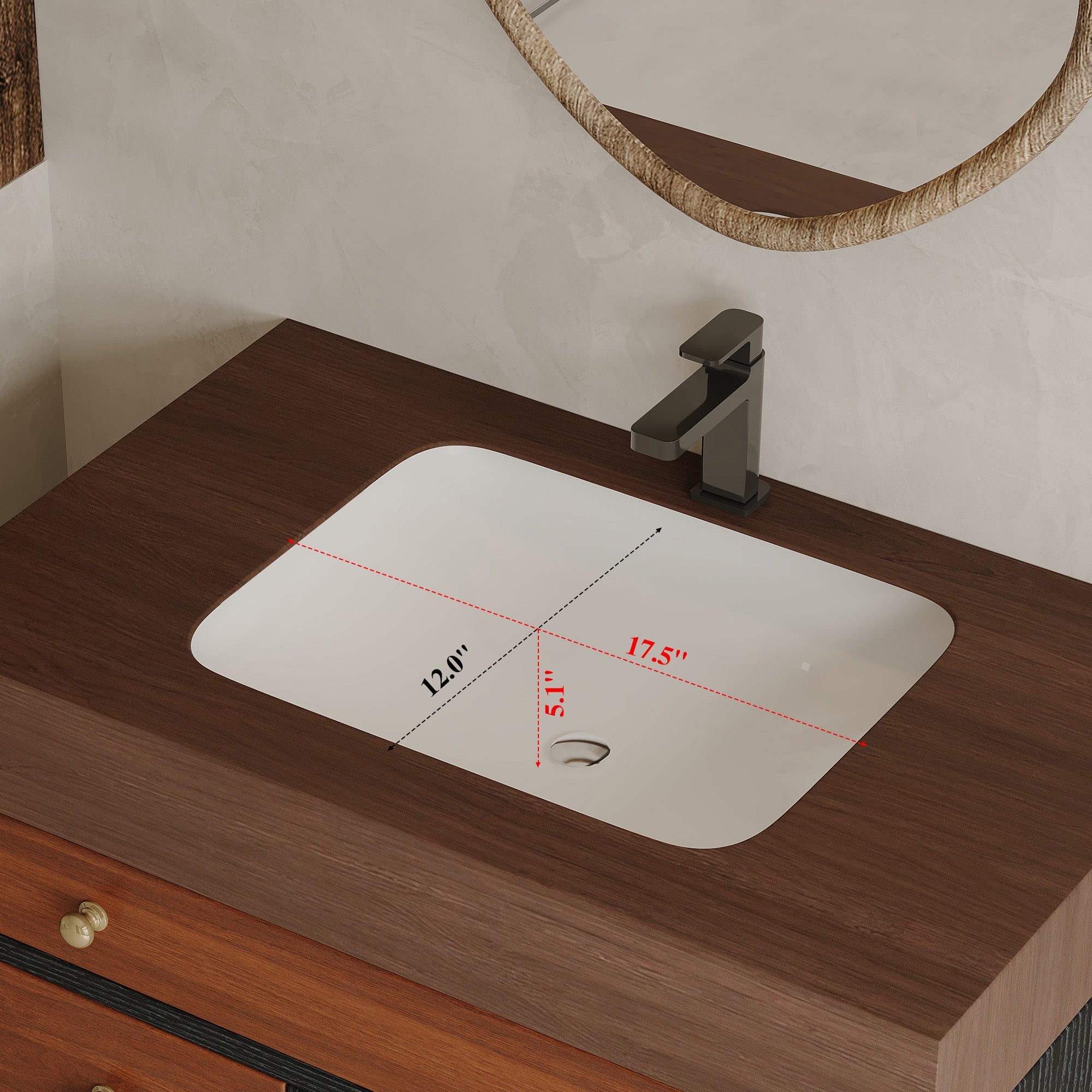 Mid-Century Modern Free-Standing Bathroom Vanity with Ceramic Sink & Sintered Stone Top