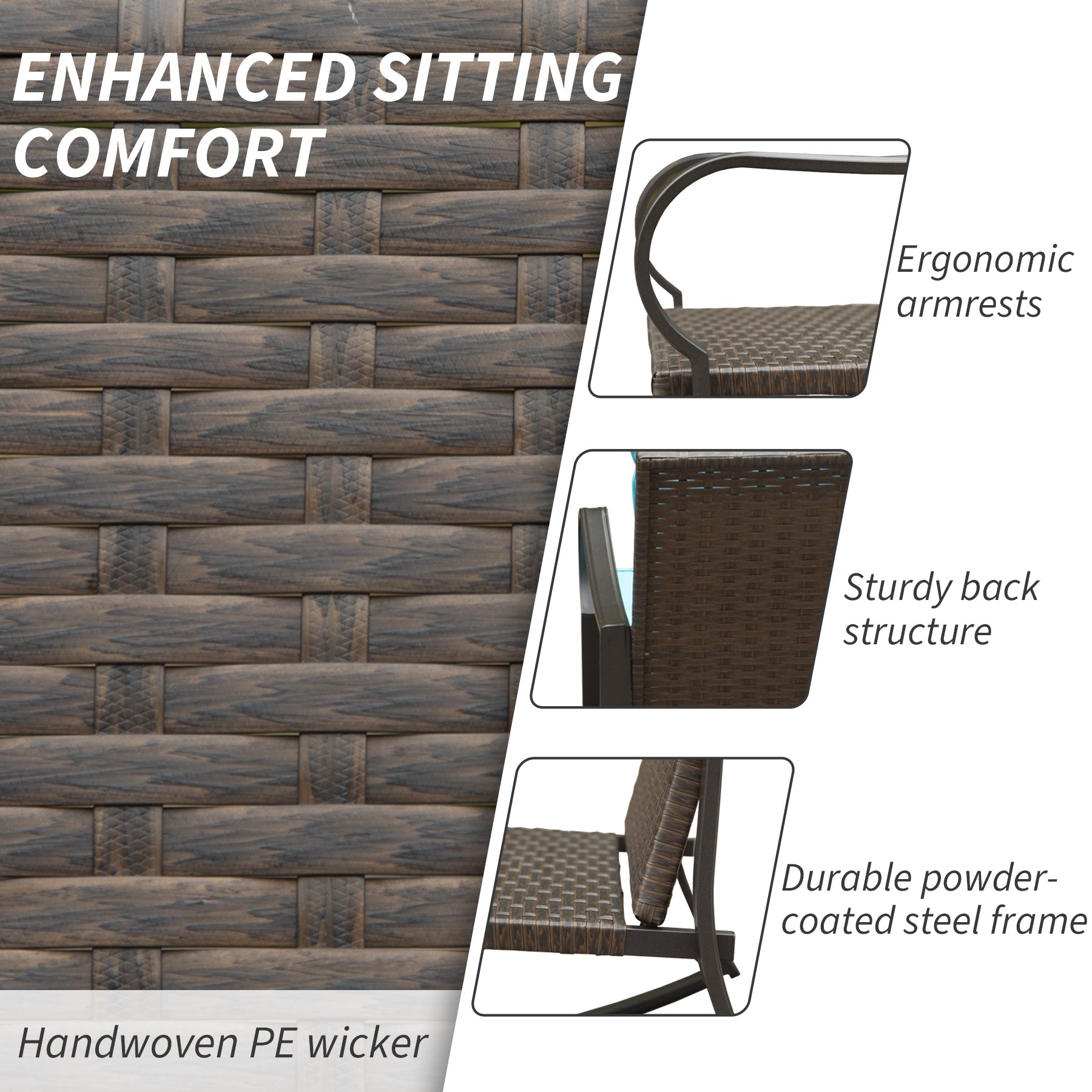 Metal 2-Person Outdoor Patio Rocking Seating Group with Cushions, Blue