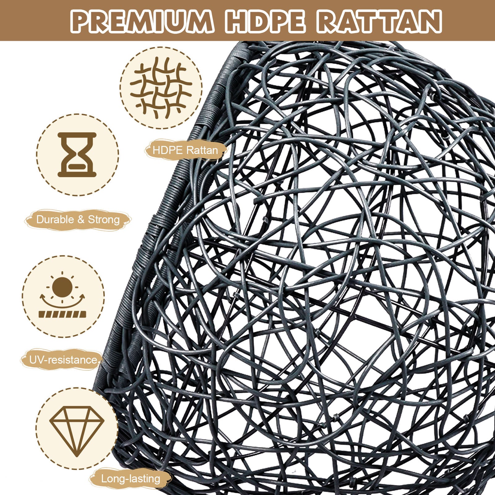 Cat Swing Bed with Stand and Cushion, Rattan Wicker Egg Chair Style, Gray