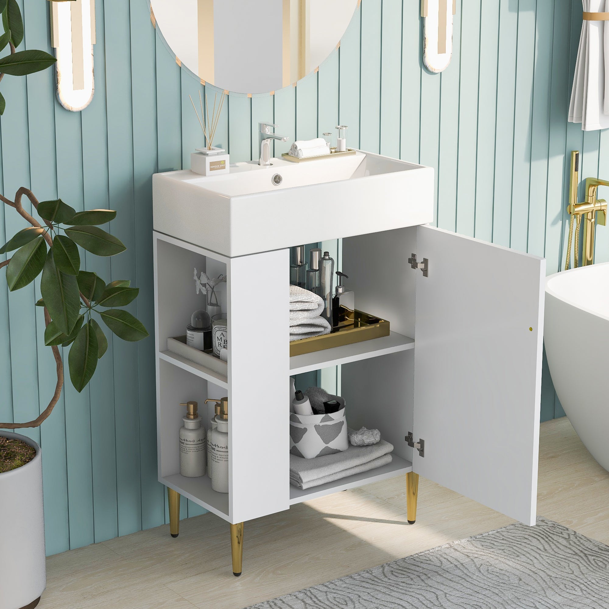 Amelia 21.6' Bathroom Vanity with Storage Cabinet, Single Ceramic Sink and Le...