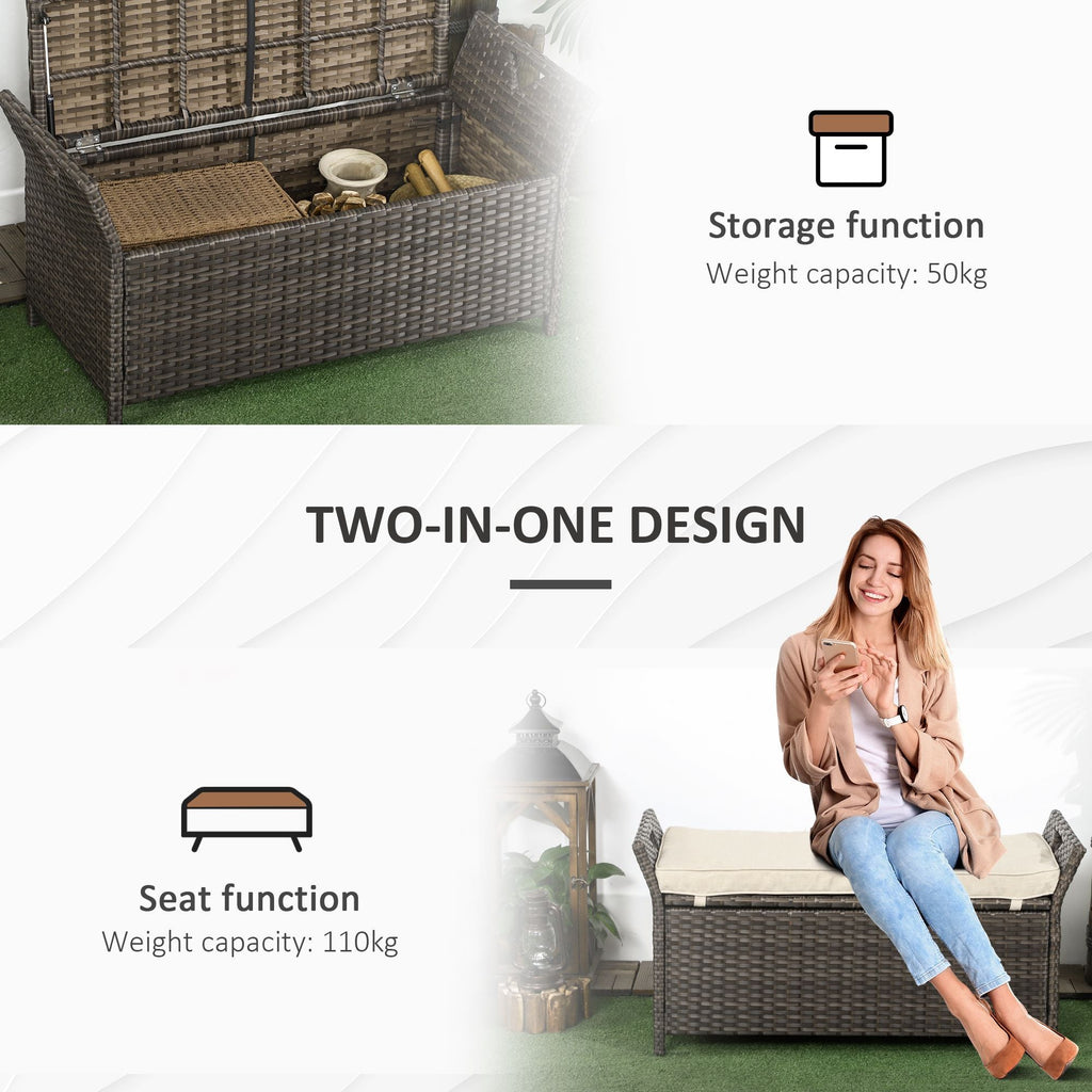 Outdoor Storage Bench PE Wicker Cream White 27 Gallon 43in