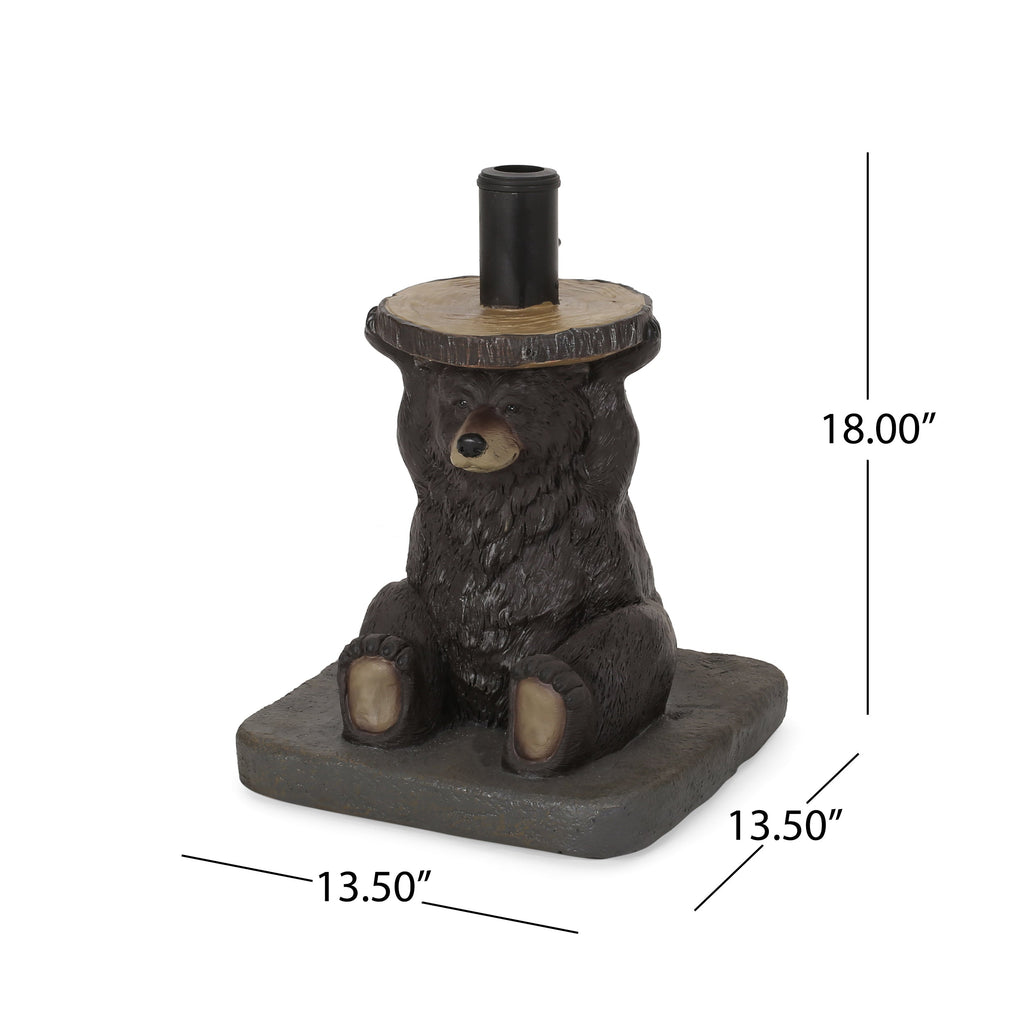 Patio Umbrella Base Bear Shape Concrete Dark Brown 13.5x18 In 56 LB
